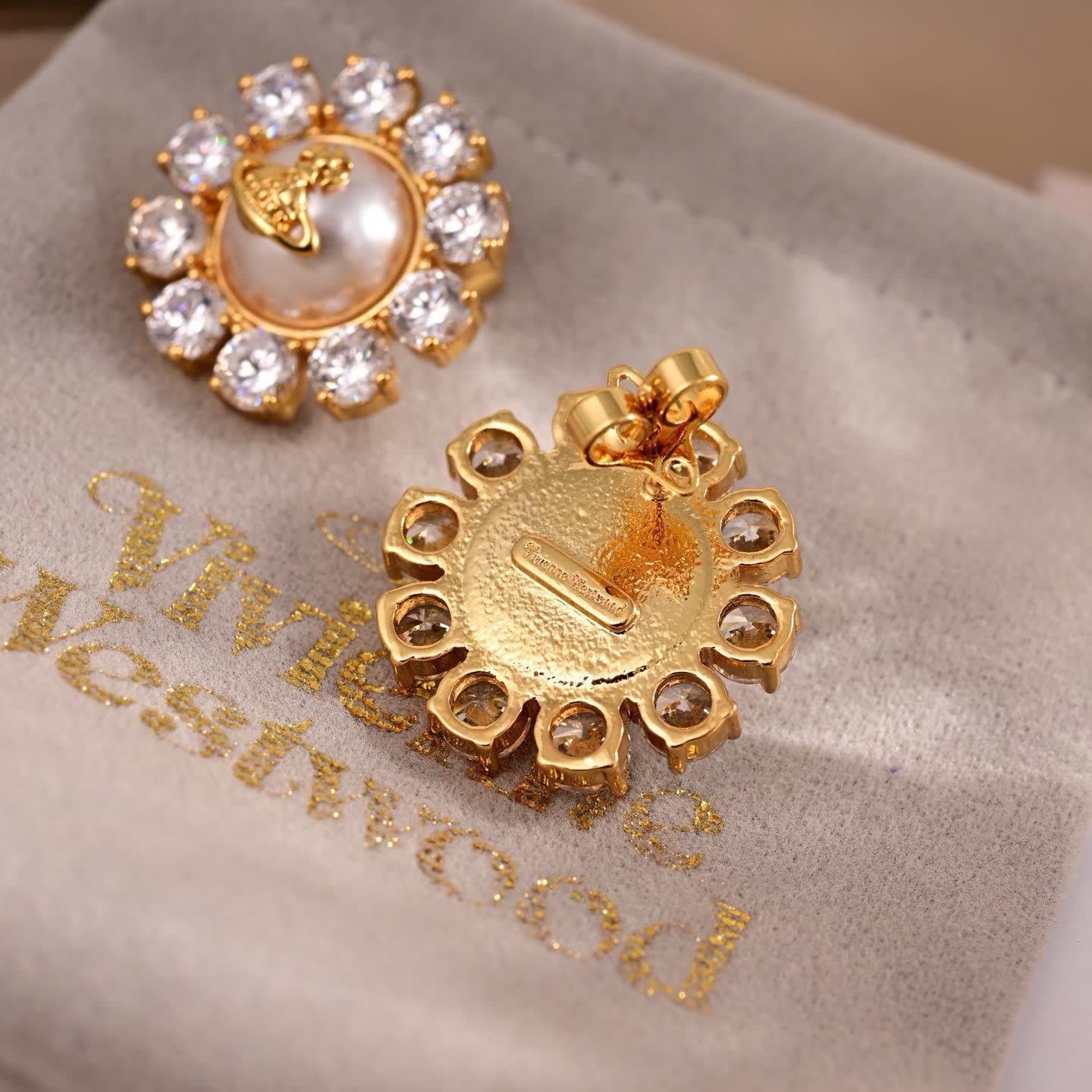Vivienne Westwood Gold Tone Crystal Stud Earrings